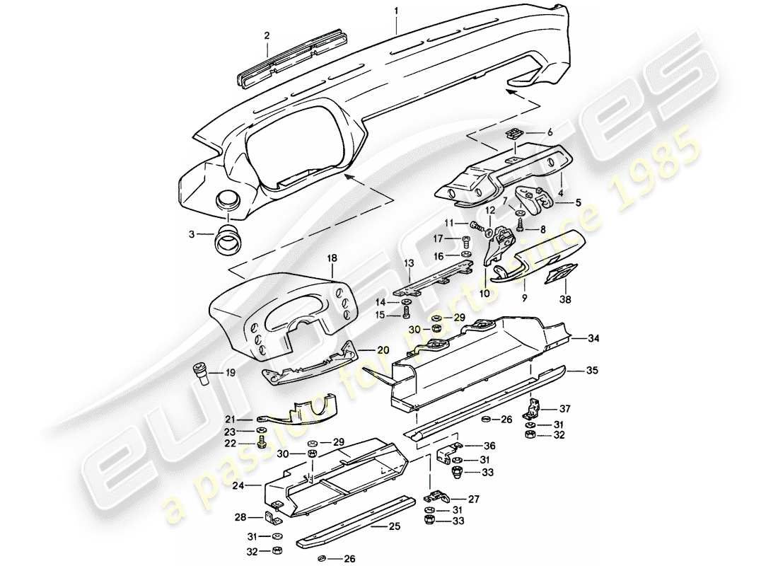 porsche 1982 (928) pannello di controllo diagramma delle parti