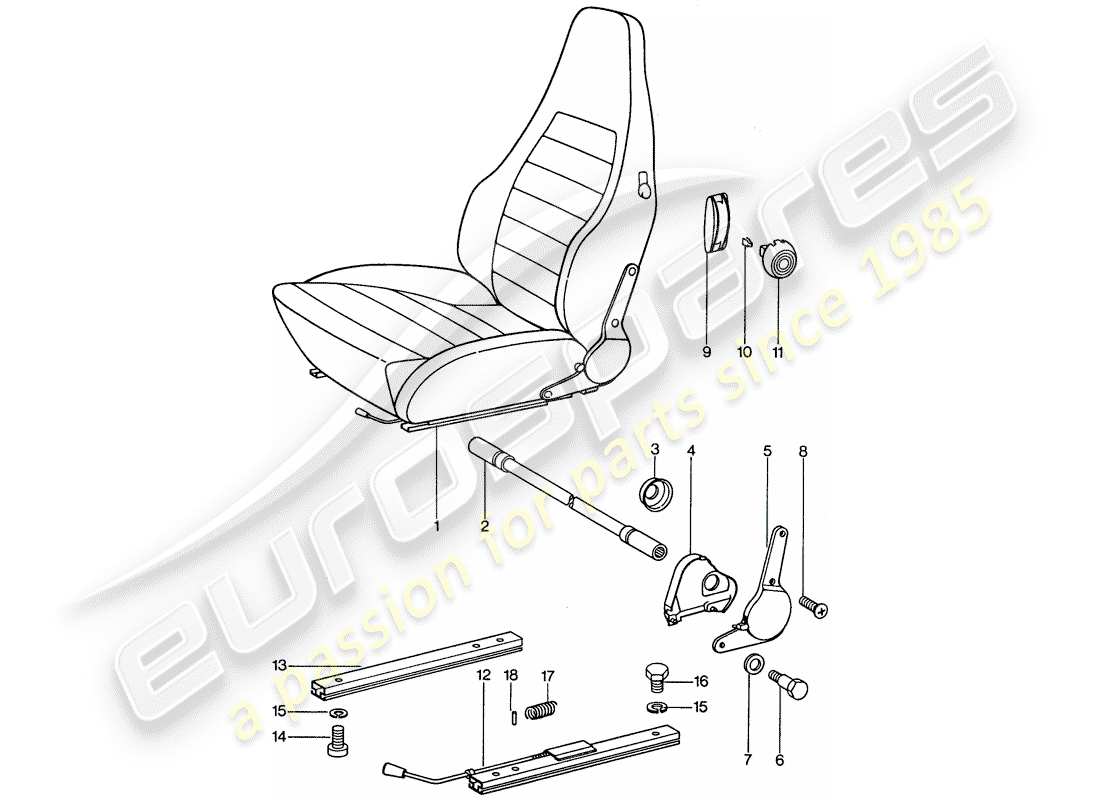 porsche 1977 (911) sedile sportivo - completo diagramma delle parti