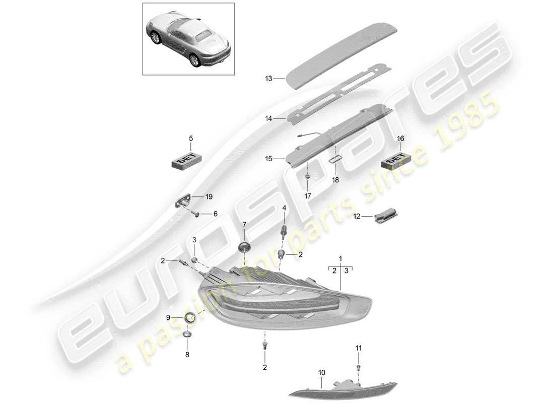 porsche 718 boxster (2020) schema delle parti luce posteriore