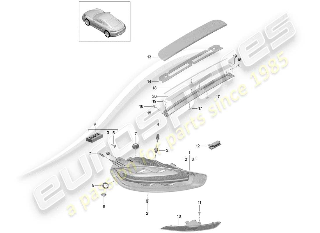 porsche 718 cayman (2020) luce posteriore diagramma delle parti