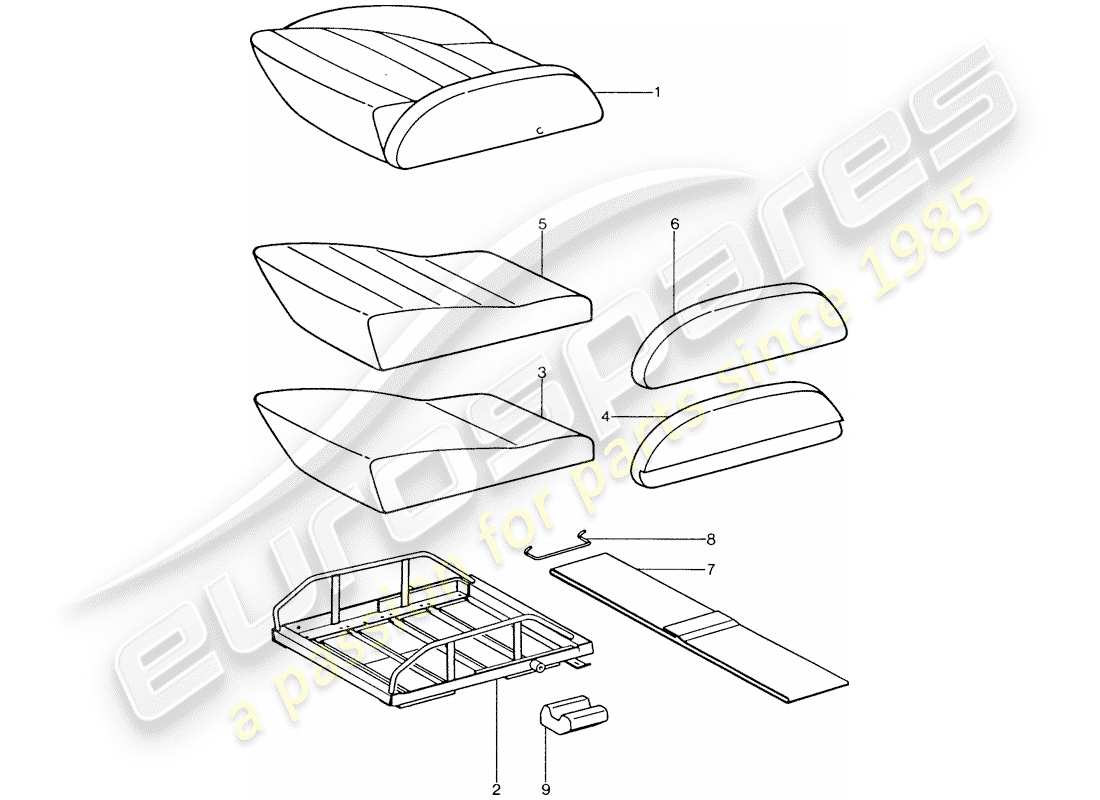 porsche 1977 (911) sedile sportivo - cuscino sedile - parti singole schema delle parti