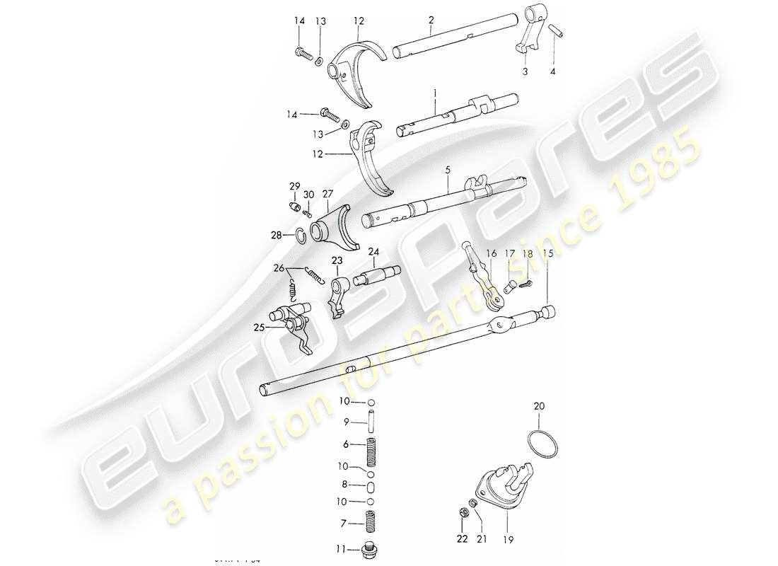 porsche 1973 (911) aste cambio - forcelle cambio - typ 925 - sportomatic - d - mj 1972>> schema delle parti