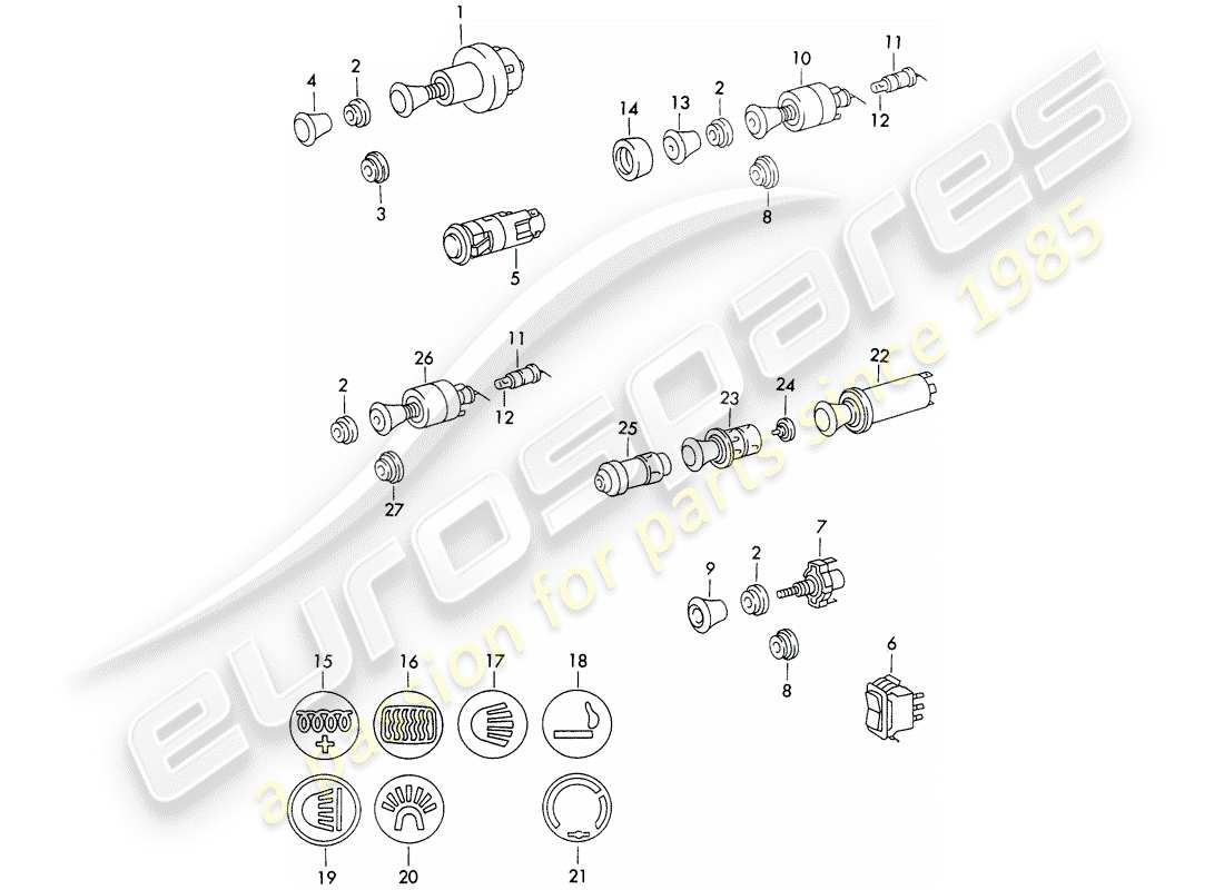 porsche 1973 (911) interruttore - rivestimenti cruscotto diagramma delle parti