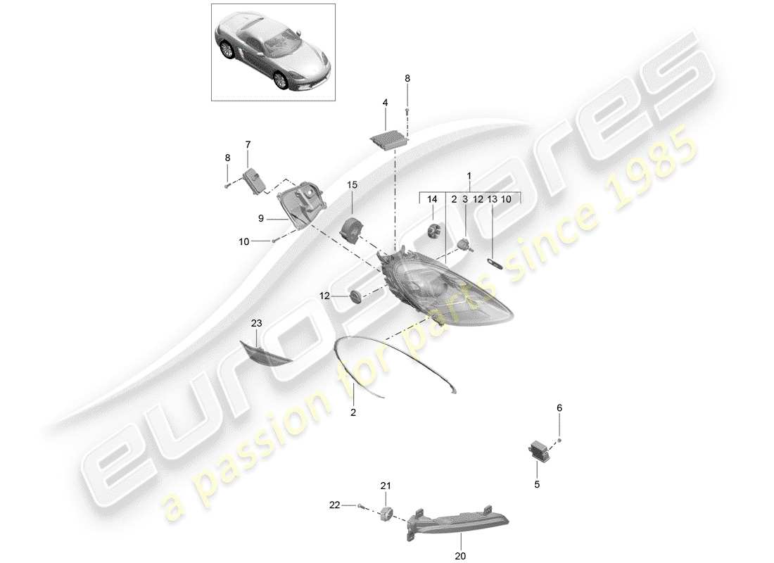 porsche 2018 (718 boxster) diagramma delle parti del faro