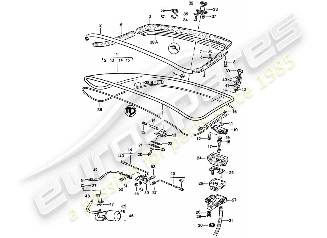 porsche 1987 (924s) coperchio del baule posteriore - spoiler posteriore schema delle parti