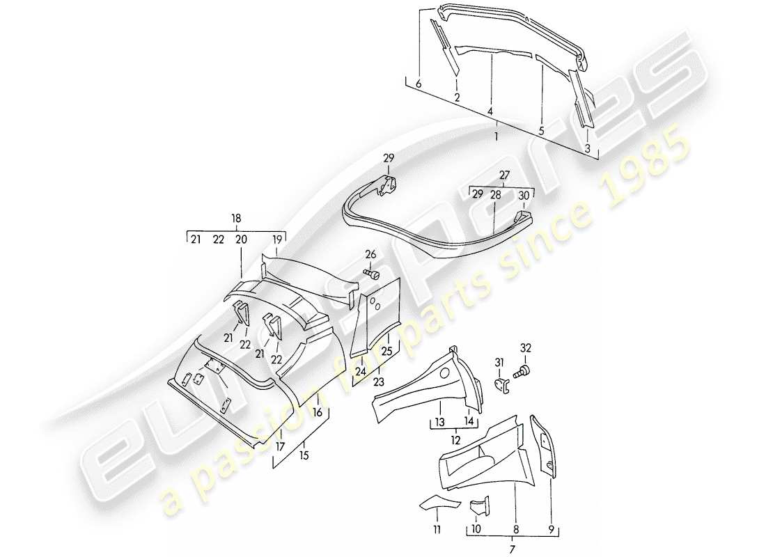 porsche 1958 (356/356a) scocca - pannellatura interna diagramma delle parti
