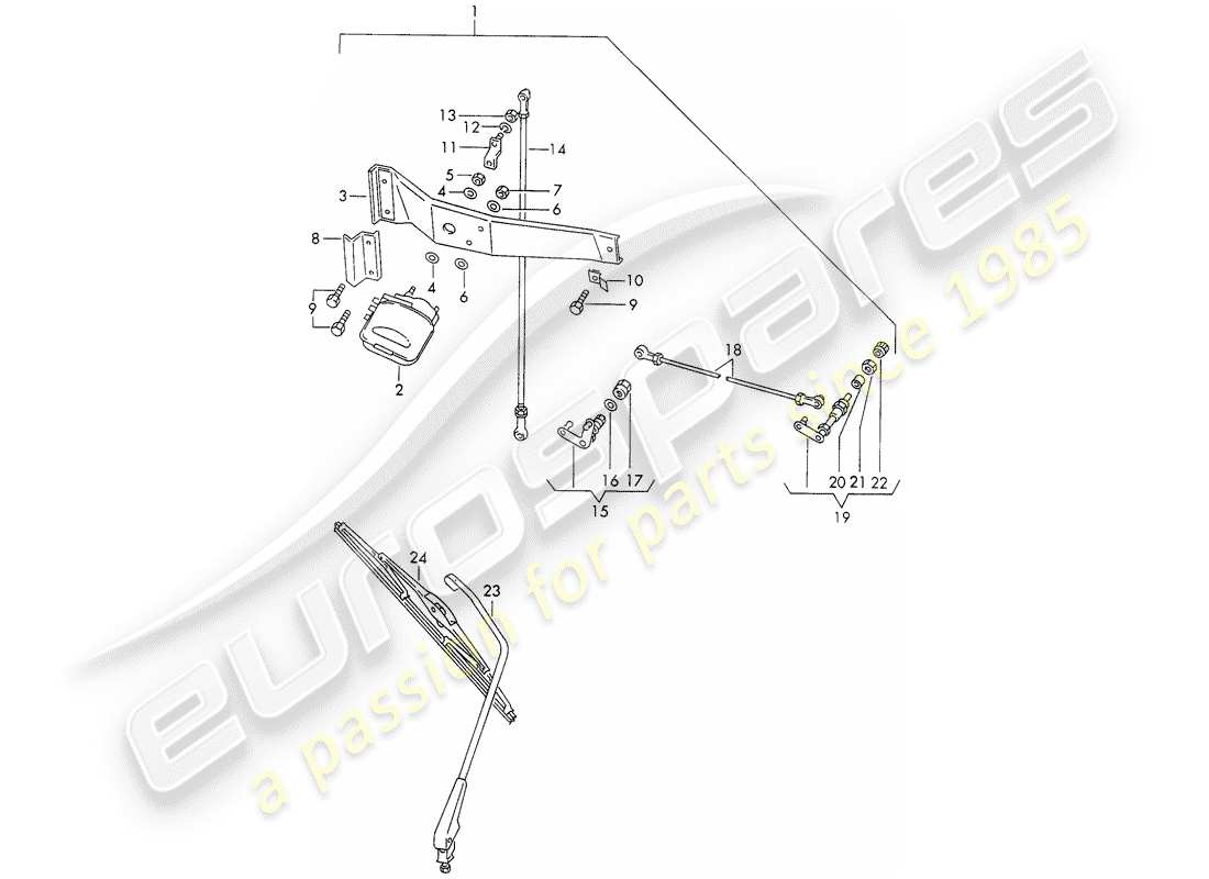 porsche 1971 (911) tergicristallo posteriore diagramma delle parti