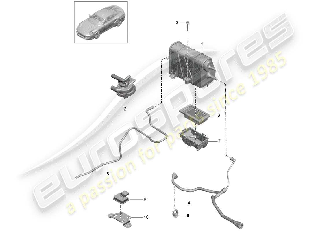 porsche 2016 (991-1 turbo) schema delle parti del contenitore per emissioni evaporative