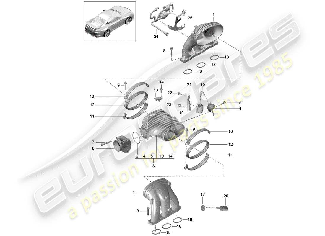 porsche 2015 (991-1 r/gt3/rs) schema delle parti del sistema di aspirazione