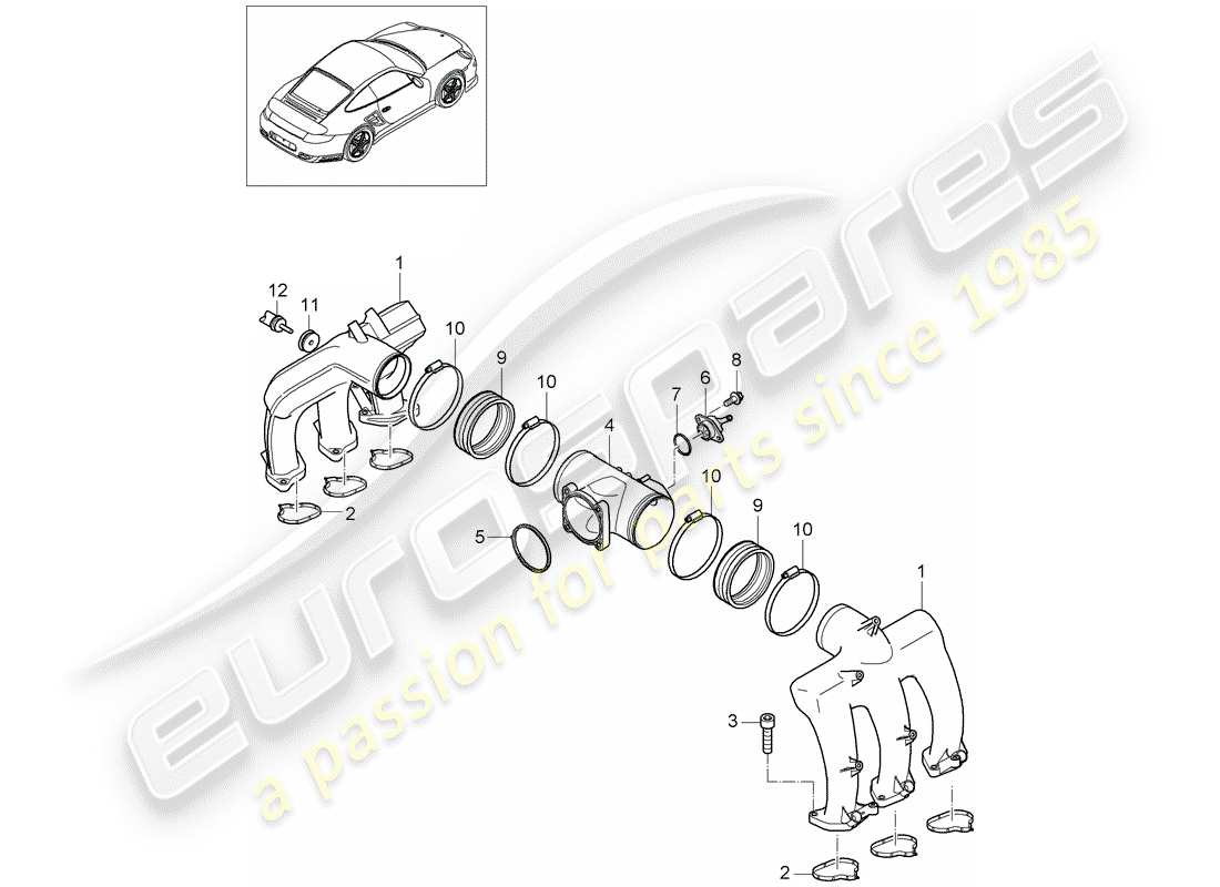 porsche 2012 (997-2 turbo / gt2 rs) distributore dell'aria aspirata diagramma delle parti