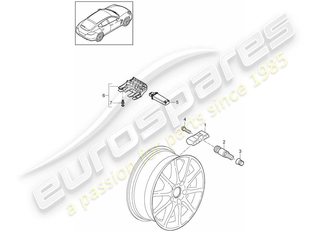 porsche 2013 (panamera 970) sistema di controllo della pressione dei pneumatici diagramma delle parti