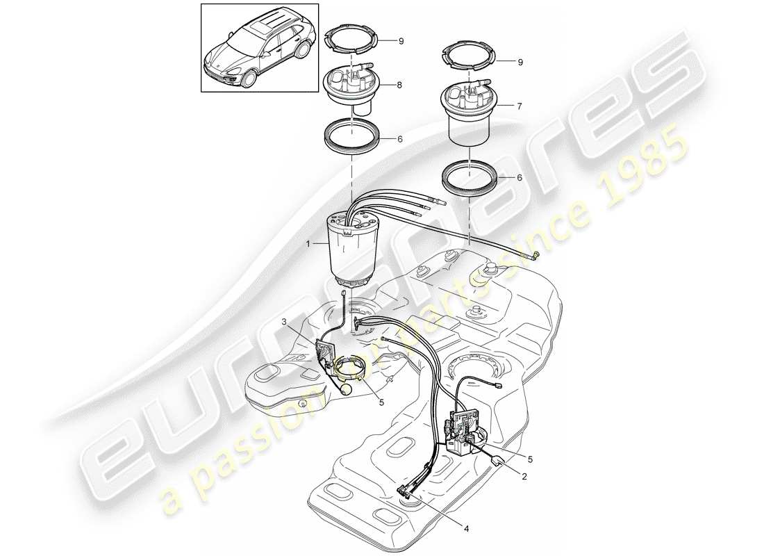 porsche 2013 (cayenne e2 92a) diagramma delle parti del serbatoio del carburante