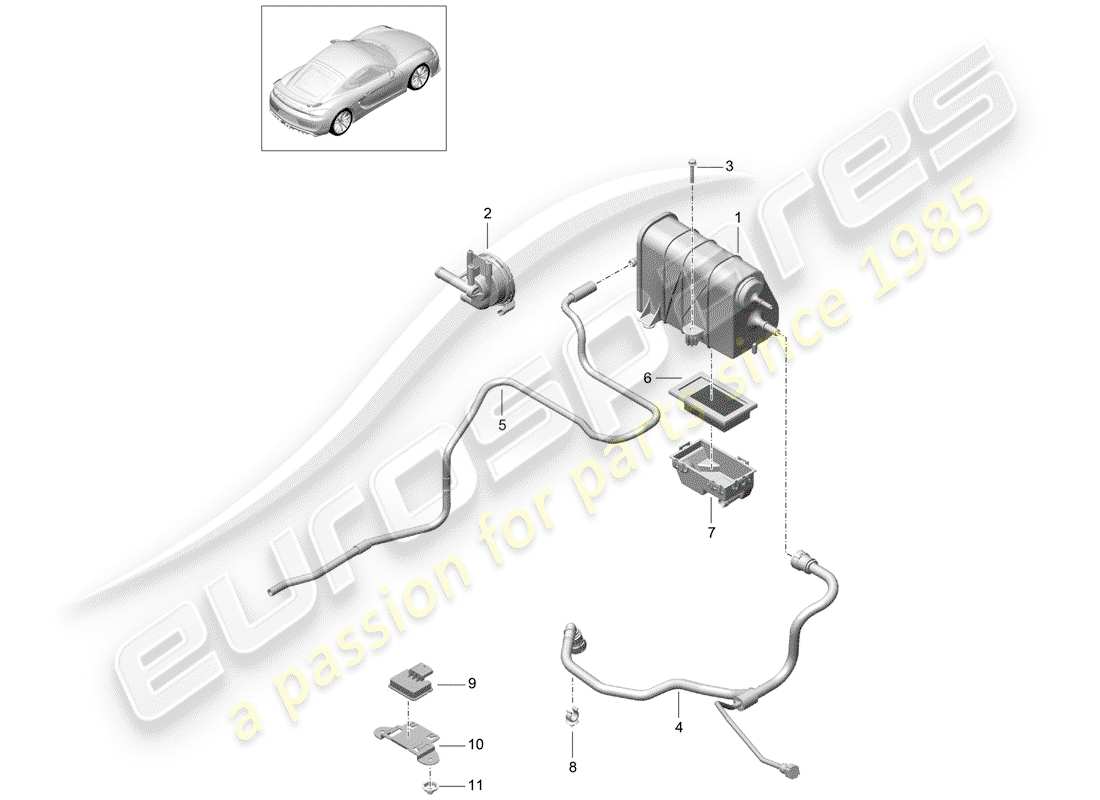 porsche 2016 (981 cayman gt4) schema delle parti del contenitore per emissioni evaporative