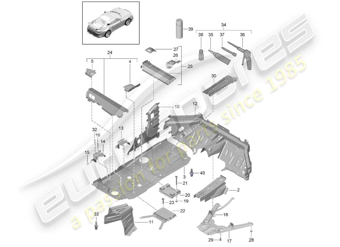 porsche 2014 (991-1 r/gt3/rs) schema delle parti del pavimento