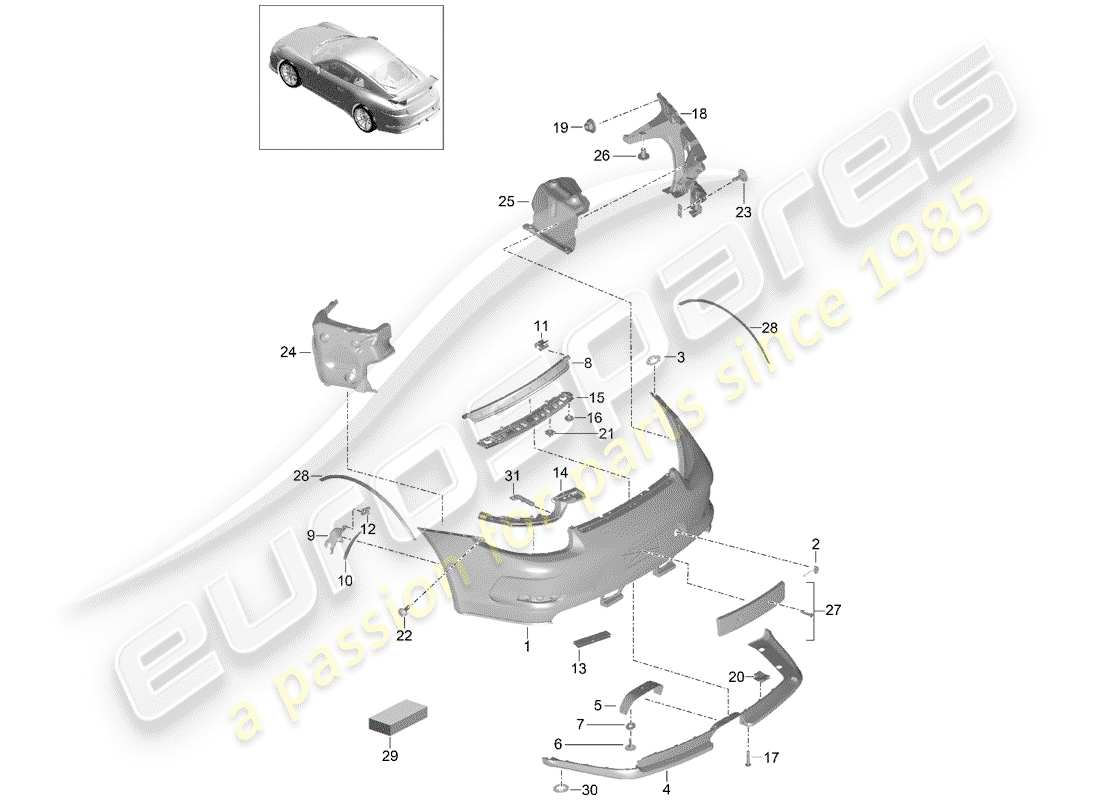 porsche 2014 (991-1 r/gt3/rs) paraurti diagramma delle parti