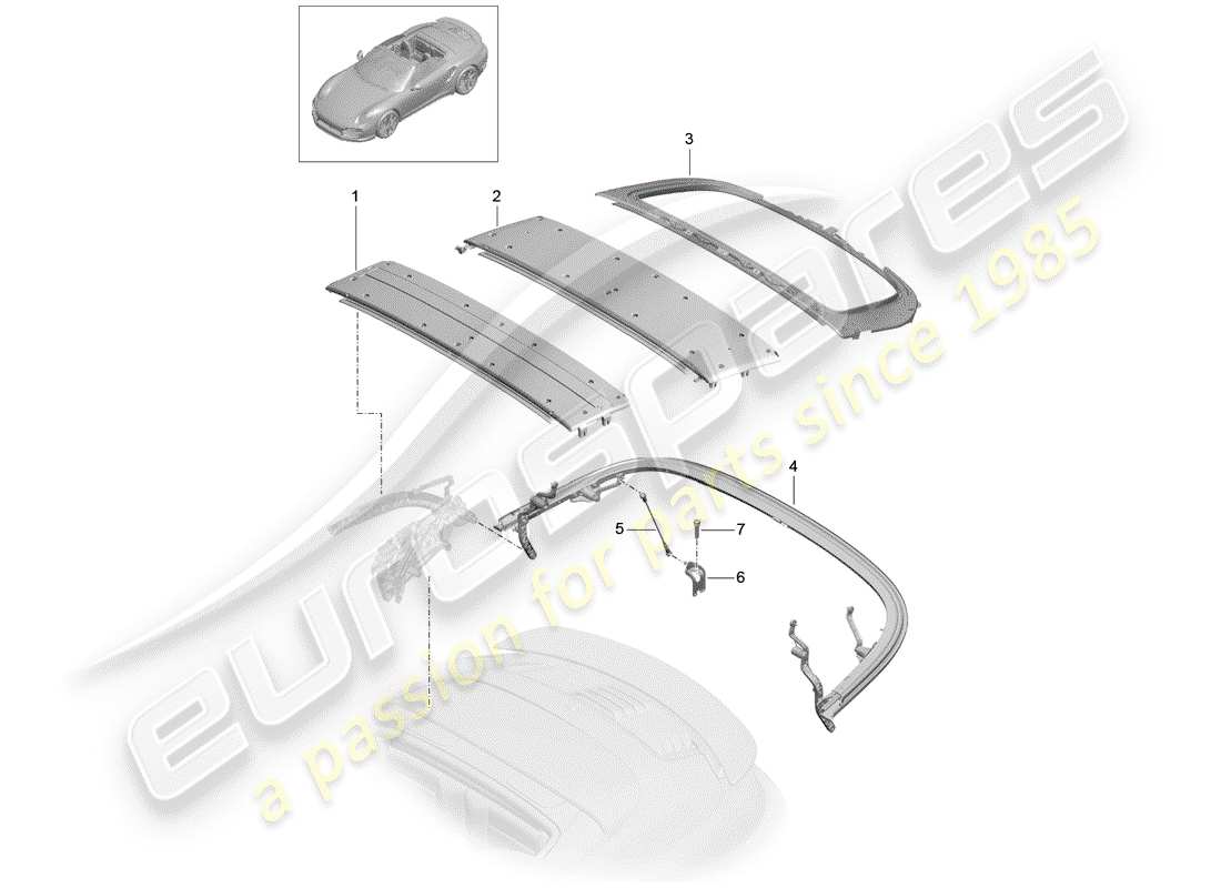 porsche 2020 (991-2 turbo) telaio superiore diagramma delle parti