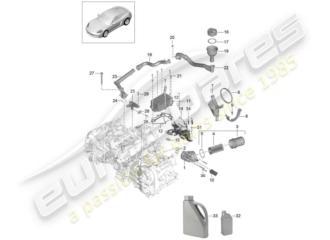 porsche 2020 (718 cayman) motore (press. olio/lubrica.) schema delle parti