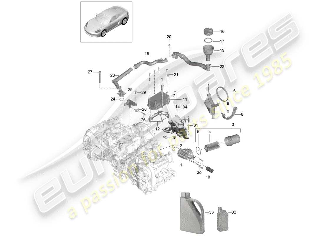 porsche 718 cayman (2020) motore (press. olio/lubrica.) schema delle parti