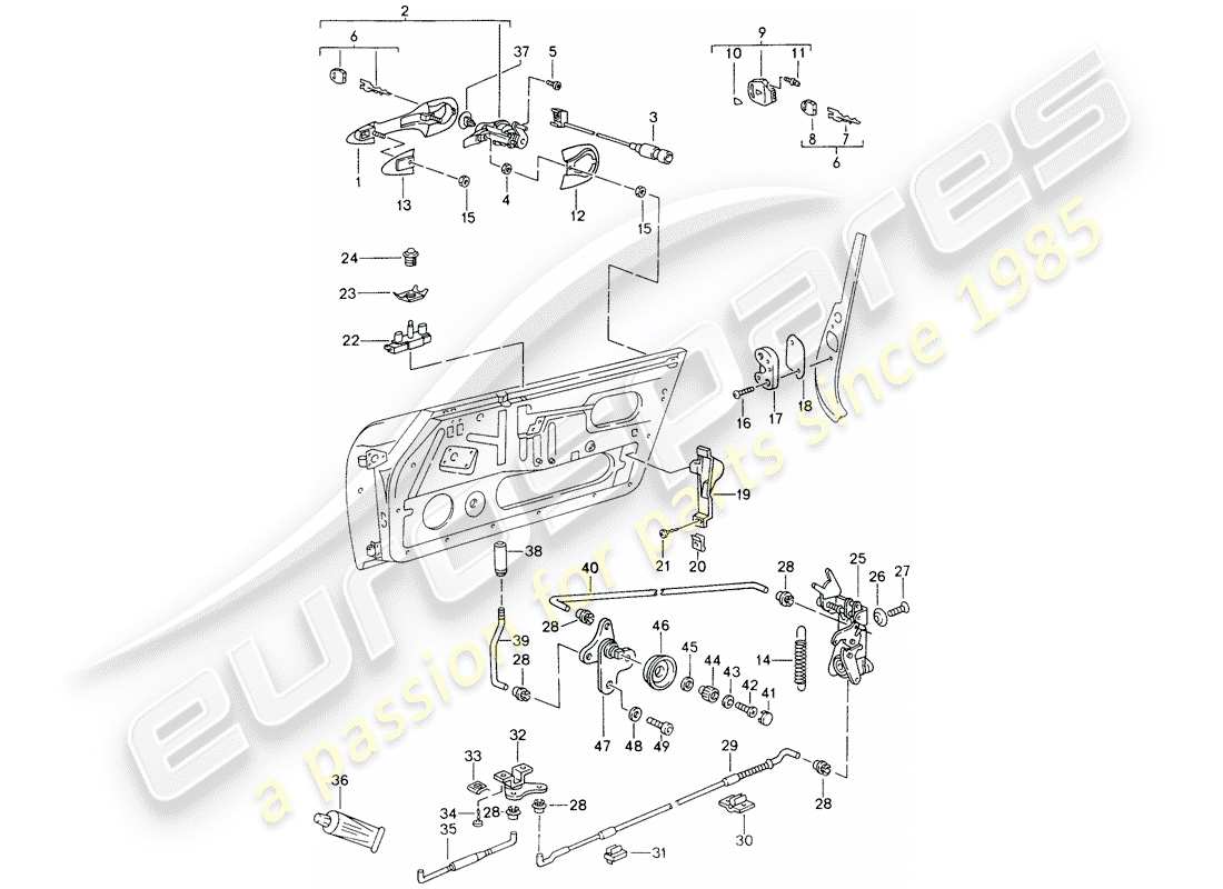 porsche 1995 (993) chiavistello della porta diagramma delle parti