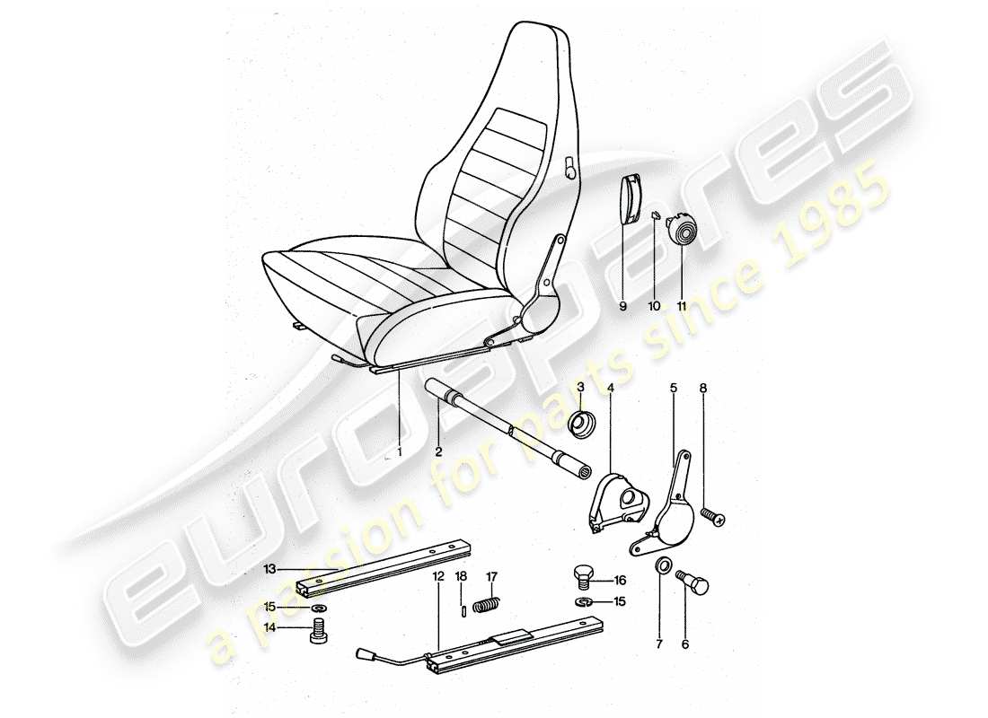porsche 1977 (911 turbo) sedile sportivo - schema delle parti completo