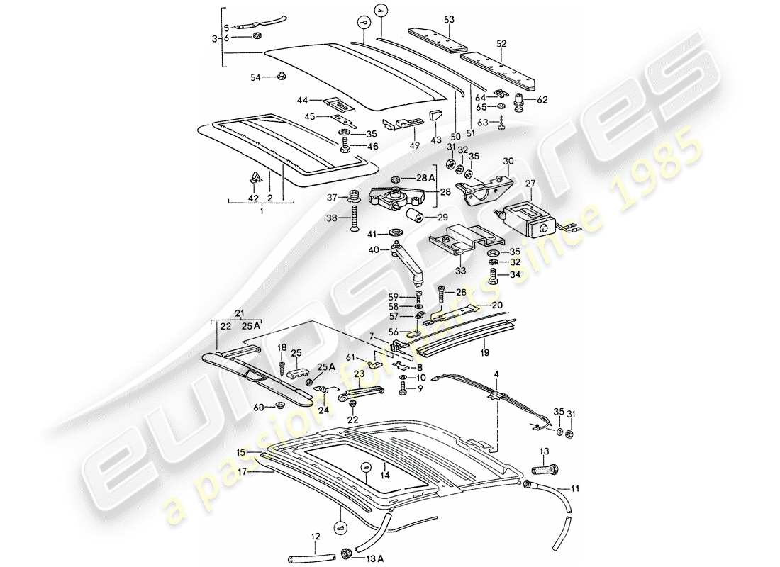 porsche 1998 (993) tetto apribile diagramma delle parti