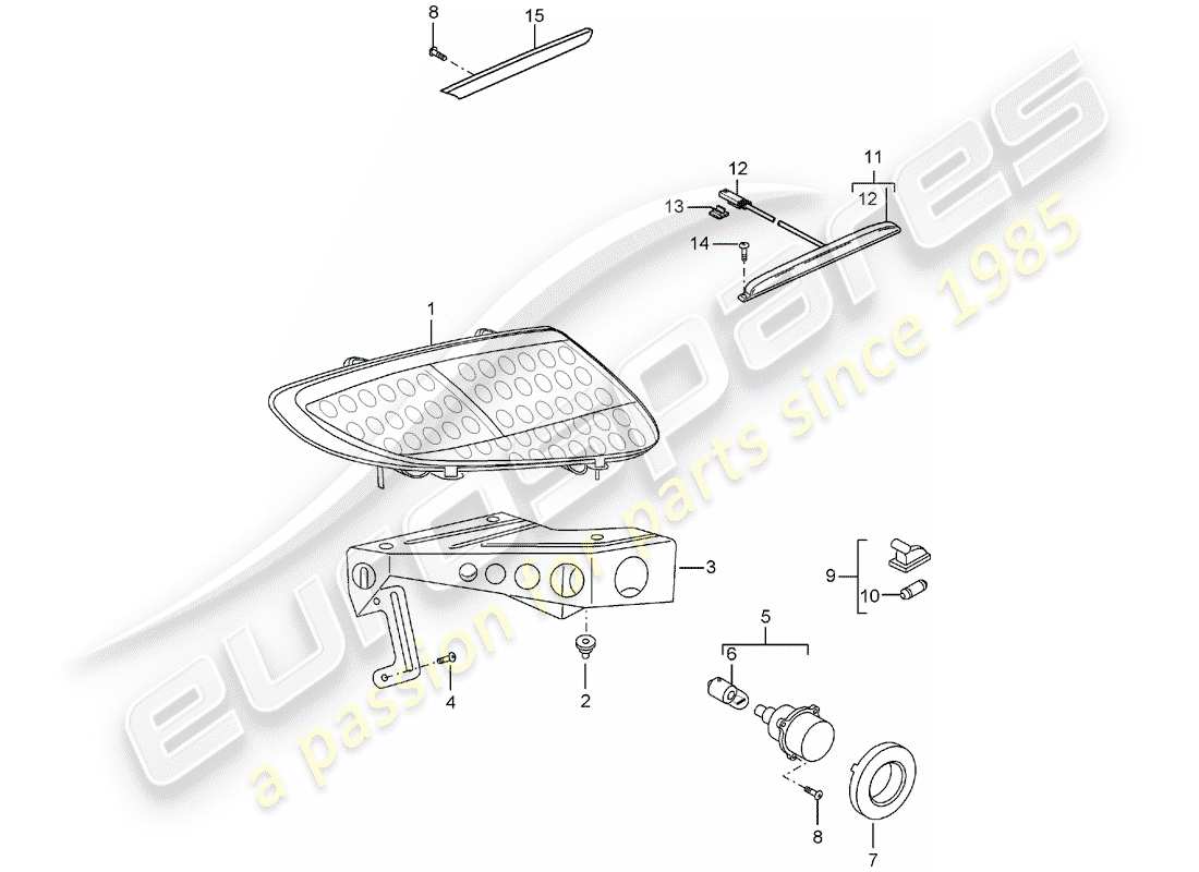 porsche 2006 (carrera gt) luce posteriore - luce targa - luce stop supplementare schema parte