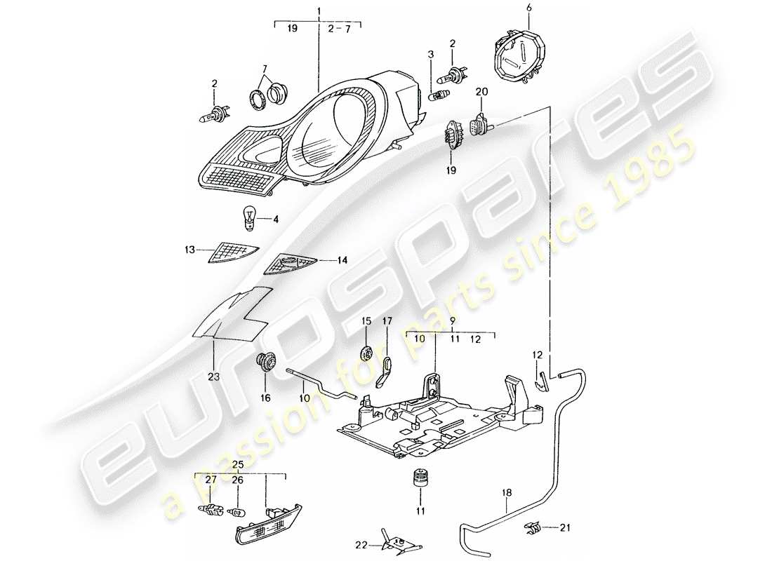 porsche 2002 (986 boxster) fari - ripetitore indicatori di direzione diagramma delle parti