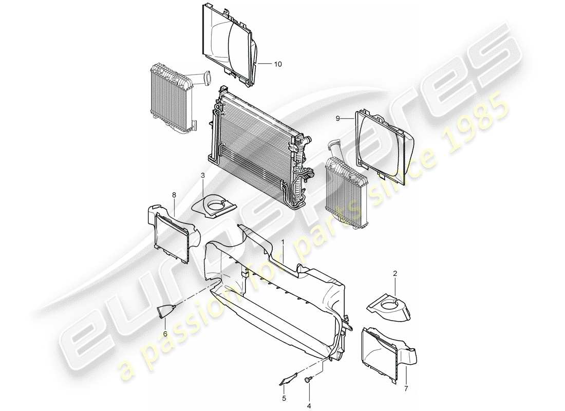 porsche 2010 (cayenne e1 9pa) condotto dell'aria di raffreddamento diagramma delle parti