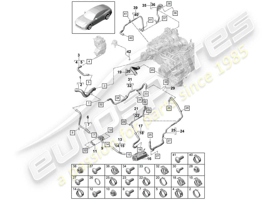 porsche 2020 (panamera 971-1) diagramma delle parti del raffreddamento ad acqua