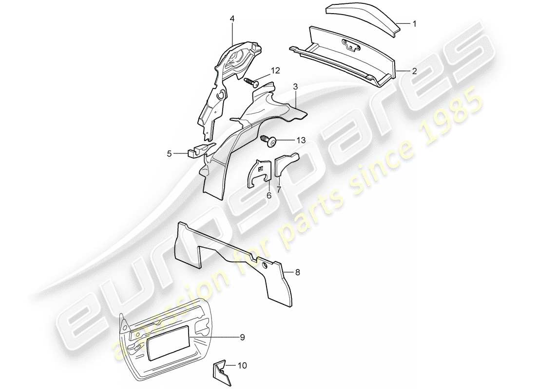 porsche 1999 (986 boxster) carrozzeria - assorbitore acustico schema delle parti