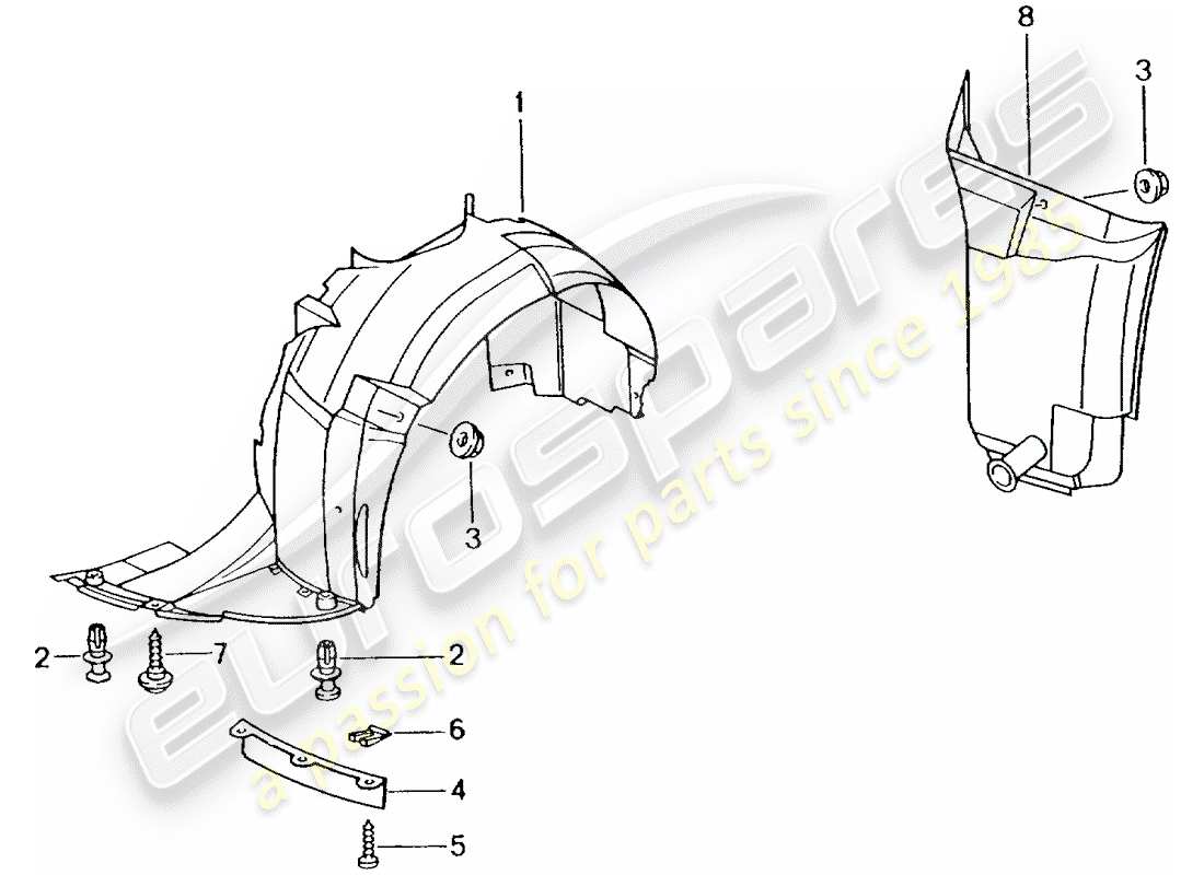 porsche 1999 (986 boxster) rivestimento - passaruota schema delle parti