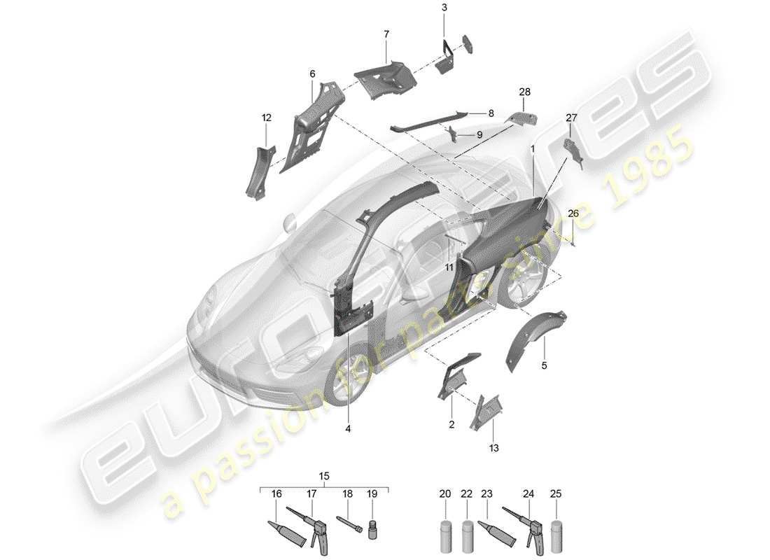 porsche 2020 (718 cayman) pannello laterale schema delle parti