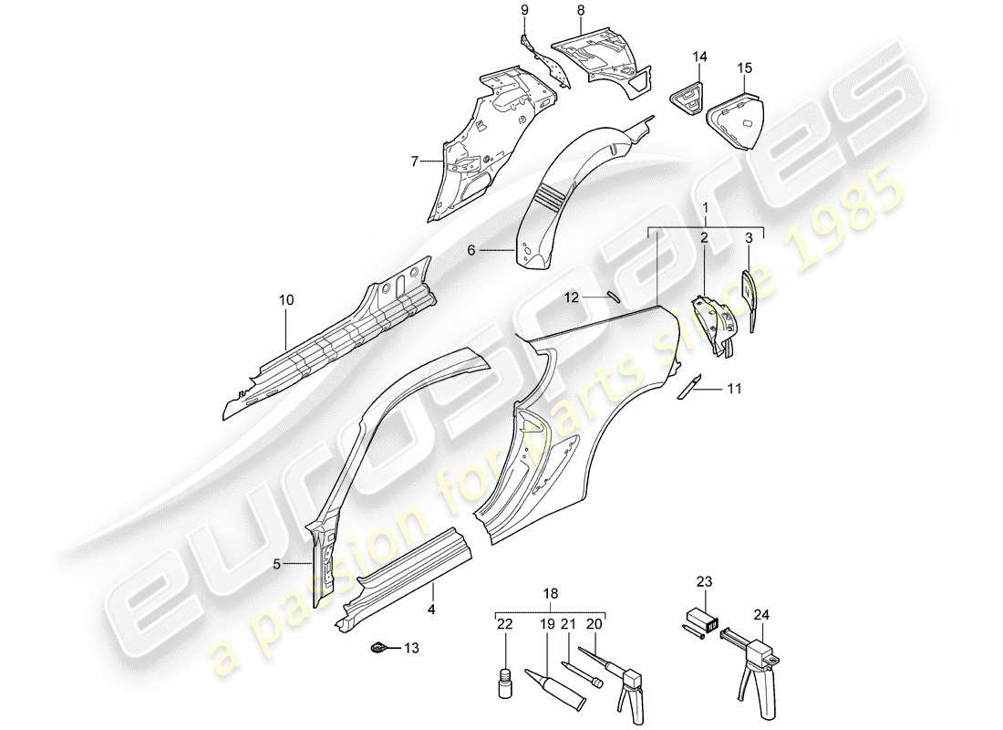 porsche 2007 (987 cayman) pannello laterale schema delle parti