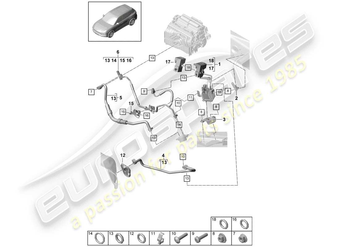 porsche 2020 (cayenne e3 9ya/9yb) schema delle parti del circuito frigorifero