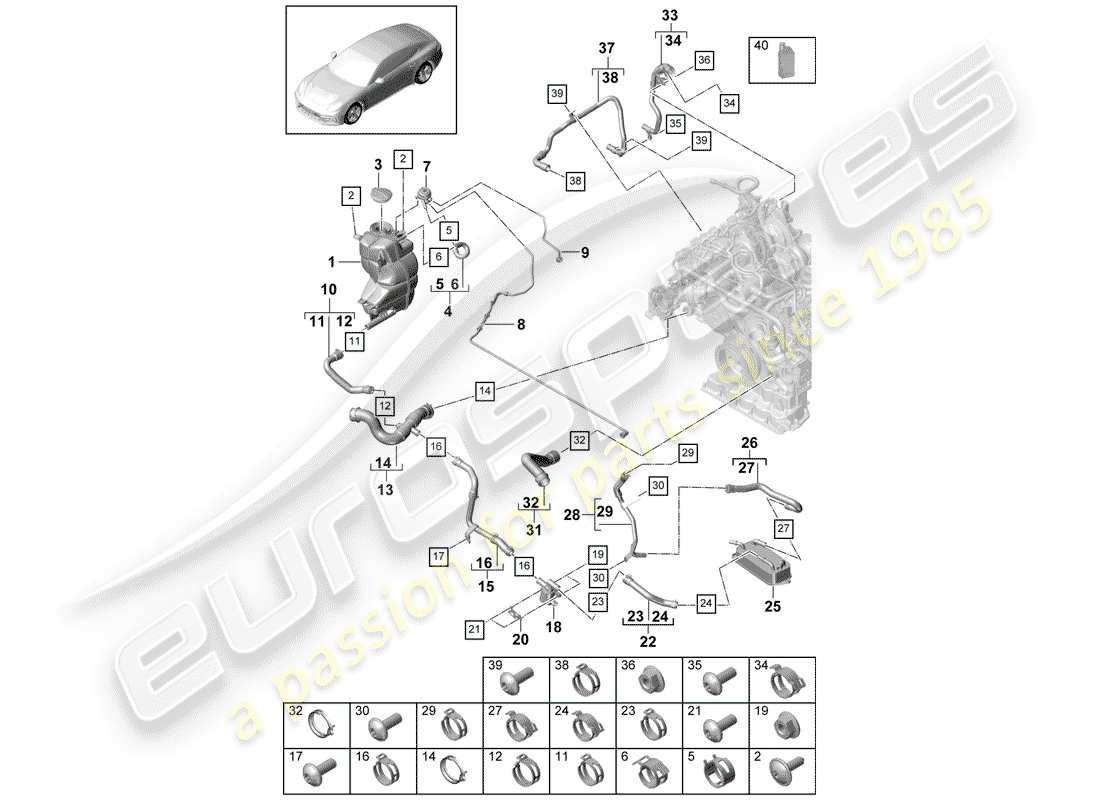 porsche 2017 (panamera 971-1) diagramma delle parti del raffreddamento ad acqua