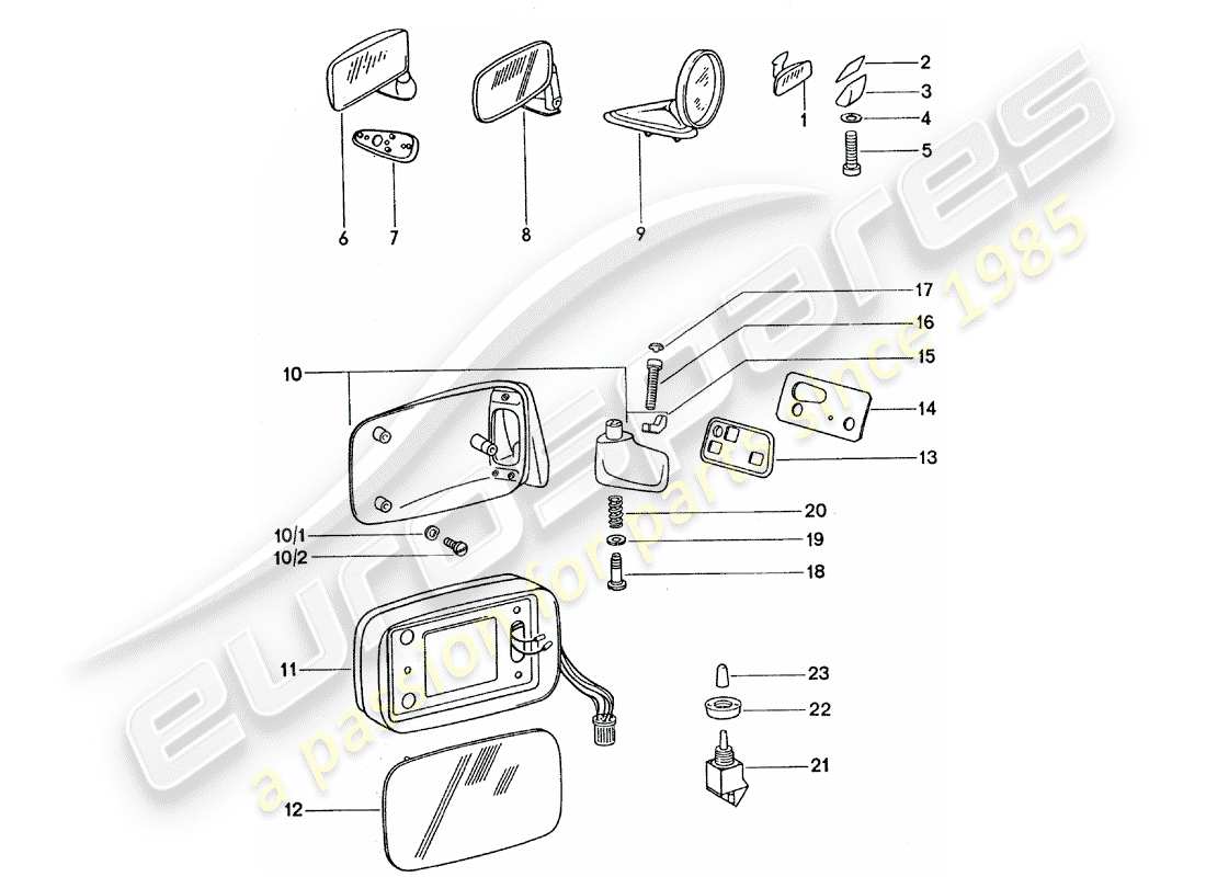 porsche 1977 (911 turbo) specchio retrovisore interno - specchio retrovisore schema delle parti