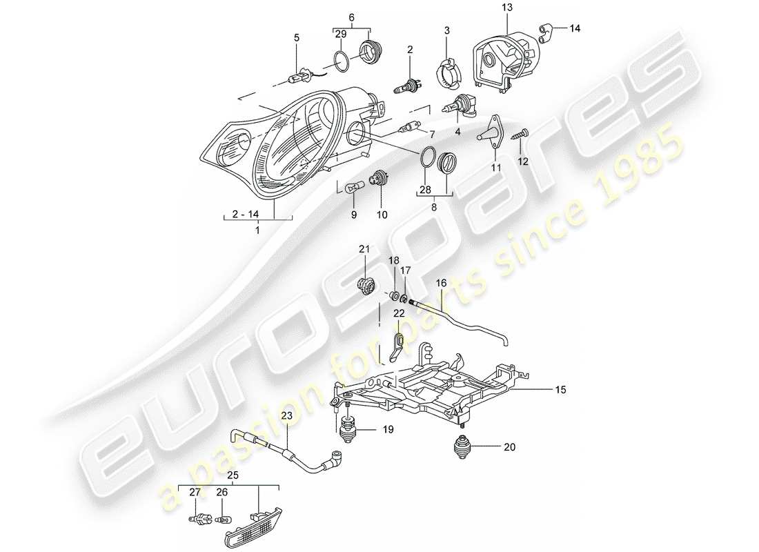 porsche 2001 (996 gt3) proiettore - ripetitore indicatori di direzione - d - mj 2003>> diagramma delle parti