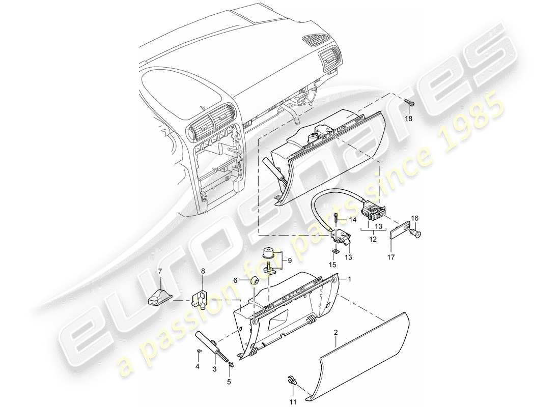 porsche 2009 (cayenne e1 9pa) diagramma delle parti del vano portaoggetti
