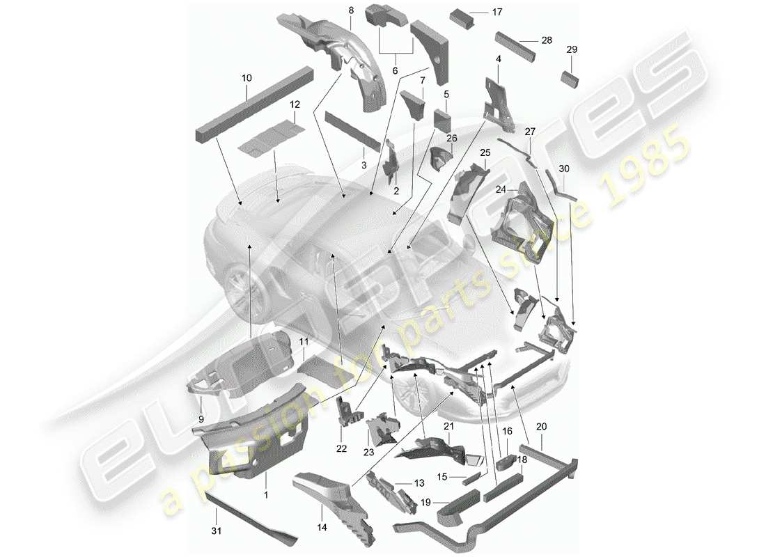porsche 2016 (991-1 turbo) copertura corporea diagramma delle parti