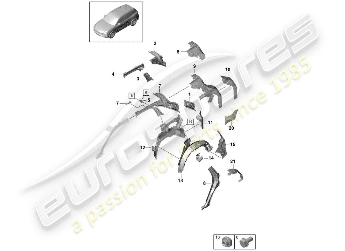 porsche 2018 (cayenne e3 9ya/9yb) pannello laterale diagramma delle parti