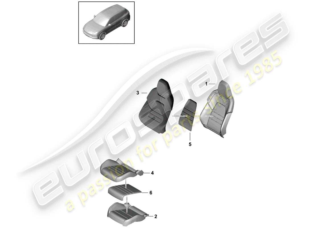 porsche 2020 (cayenne e3 9ya/9yb) parte in schiuma diagramma delle parti