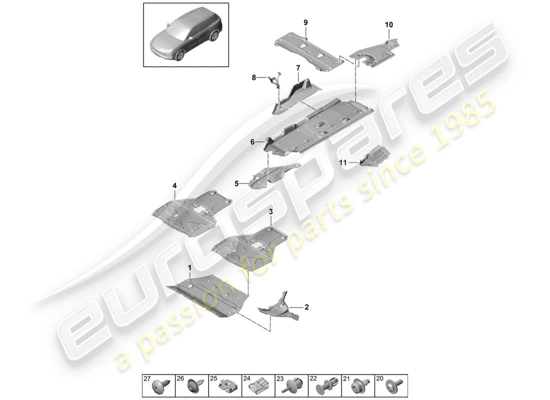 porsche 2020 (cayenne e3 9ya/9yb) diagramma delle parti della fodera