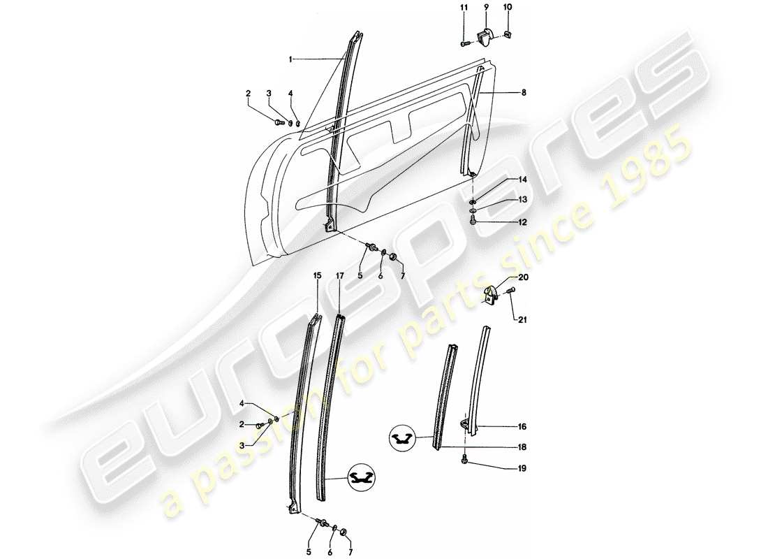 porsche 1971 (914) schema delle parti del telaio della finestra