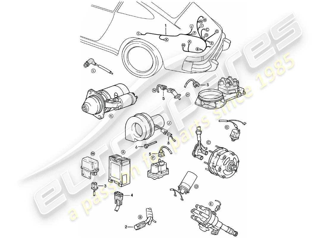 porsche 1982 (911) cablaggi - motore diagramma delle parti