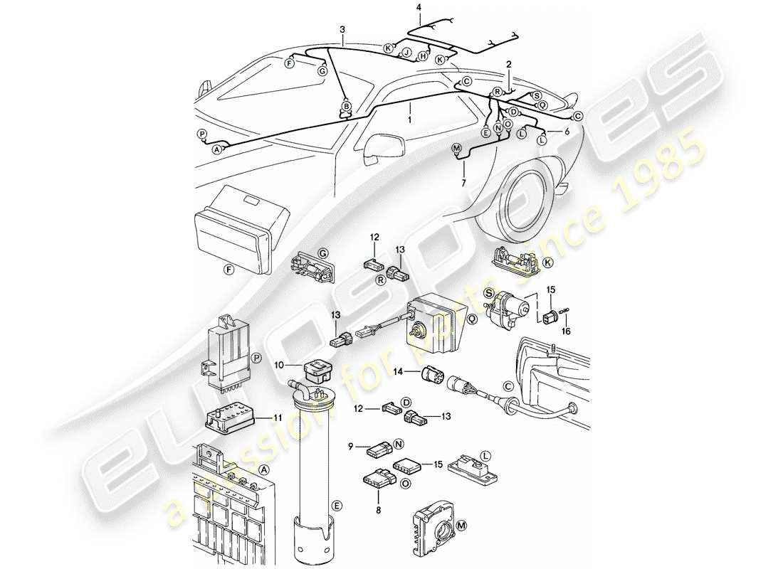 porsche 1986 (928) cablaggio - estremità posteriore diagramma delle parti