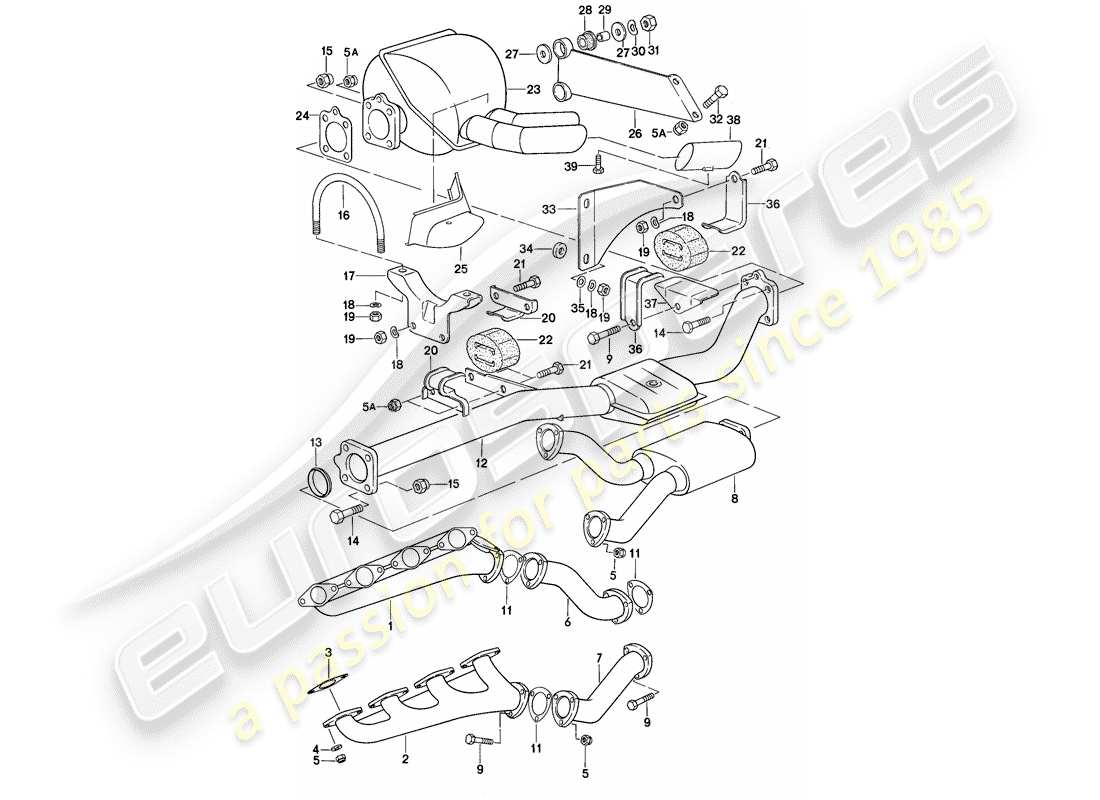 porsche 1982 (928) sistema di scarico - d - mj 1978>> - mj 1978 schema delle parti