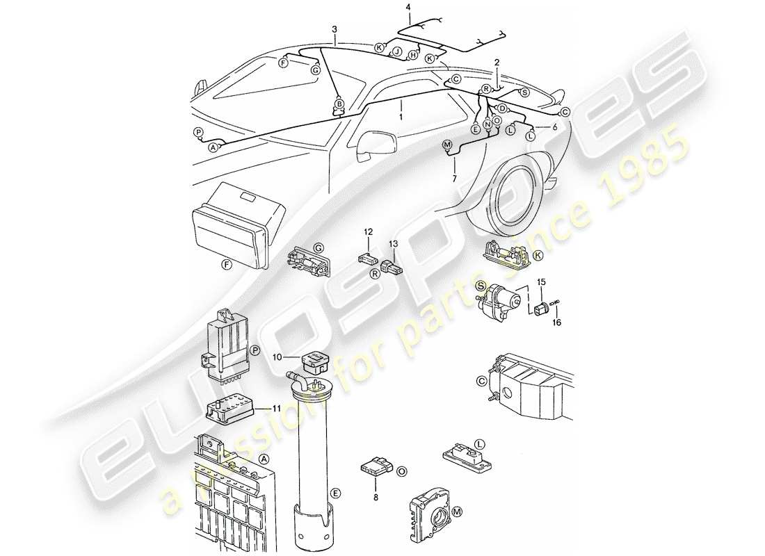porsche 1987 (928) cablaggio - estremità posteriore diagramma delle parti