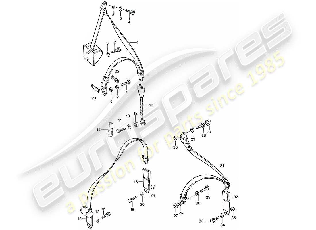 porsche 1980 (928) cintura di sicurezza diagramma delle parti