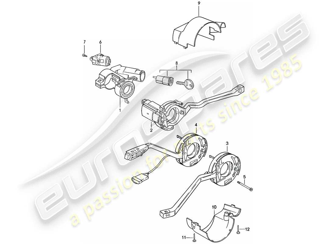 porsche 1983 (944) alloggiamento bloccasterzo - interruttore piantone sterzo diagramma delle parti