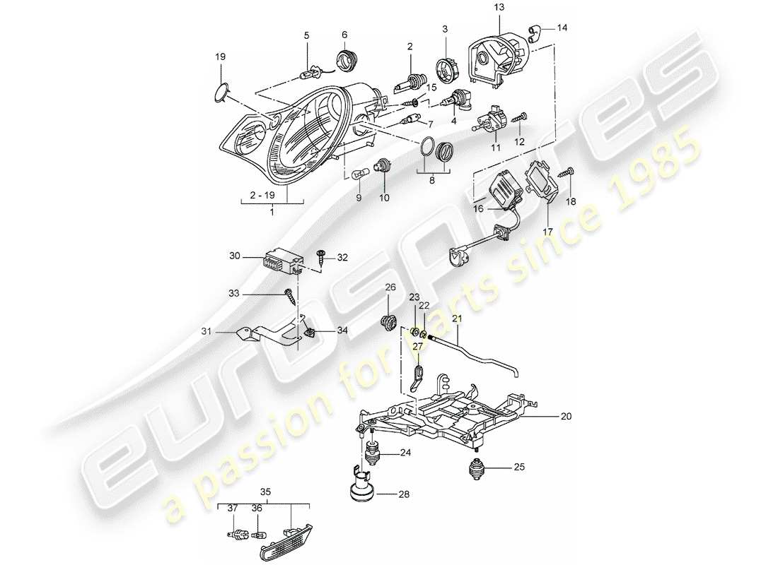 porsche 2001 (996 gt3) proiettore - ripetitore indicatori di direzione - d - mj 2003>> diagramma delle parti